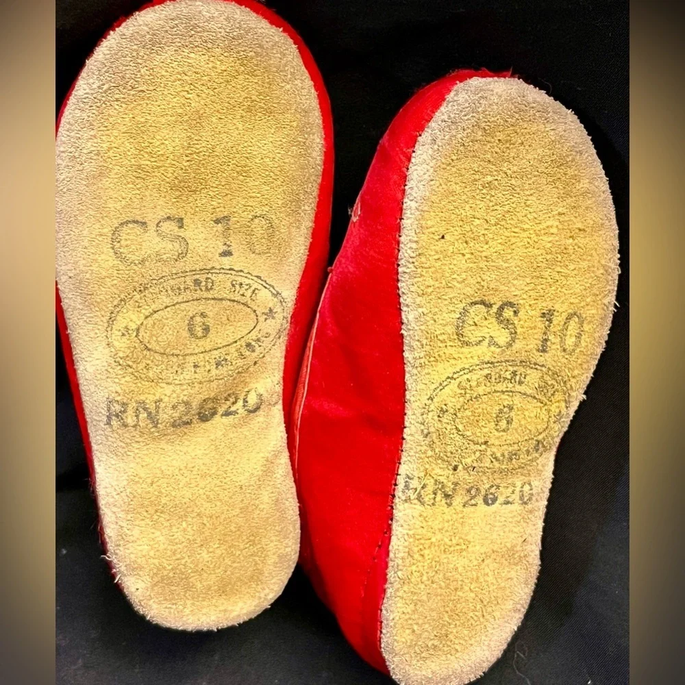 VTG Chinese Embroidered Silk Red Dragon Baby Slippers Shoes Doll Display Sz 6
